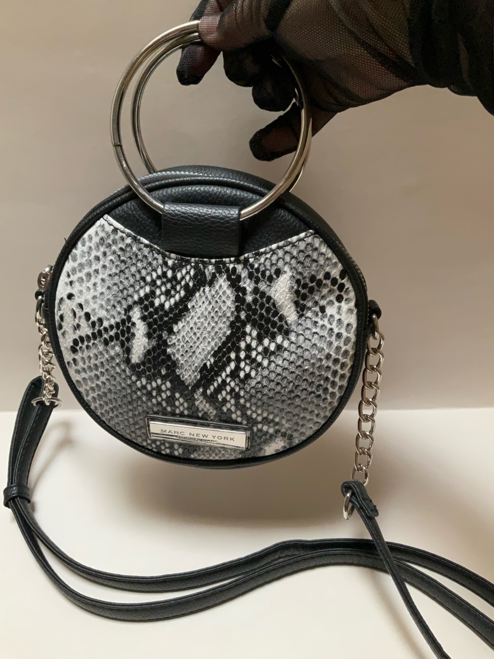 Marc New York by Andrew Marc Round Mini Handbag Snakeskin Print Crossbody Bag